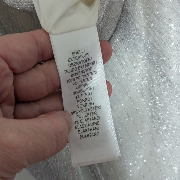 Aidan Mattox Silver Metallic One Shoulder Dress Formal Ruched Maxi Slimming Prom - Picture 9 of 9